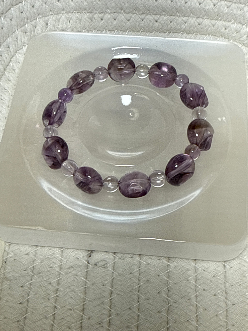 Amethyst Moon and Small Round Bead Bracelet