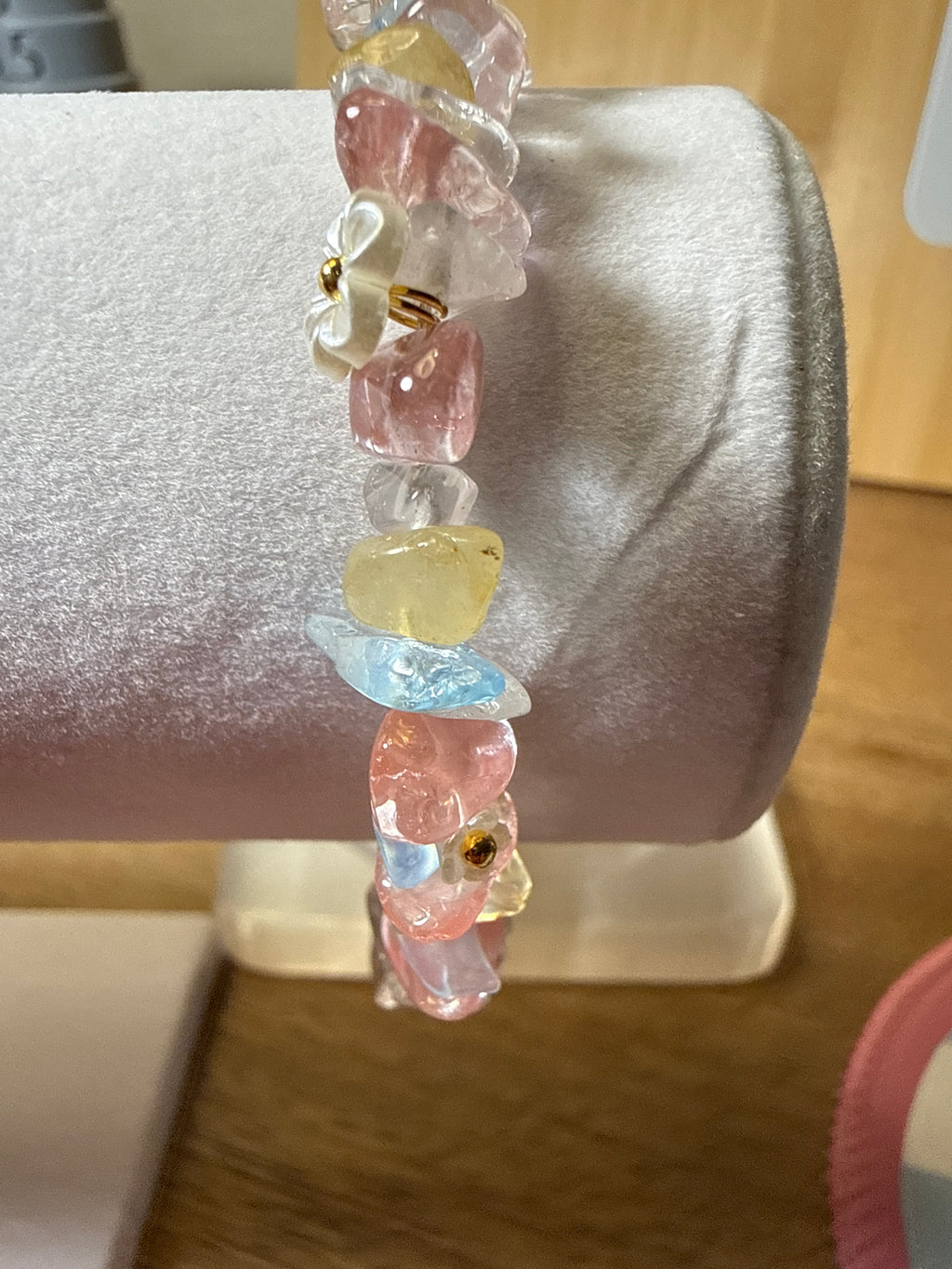 Blue Chalcedony, Citrine, Clear Quartz Chip Bead Bracelet