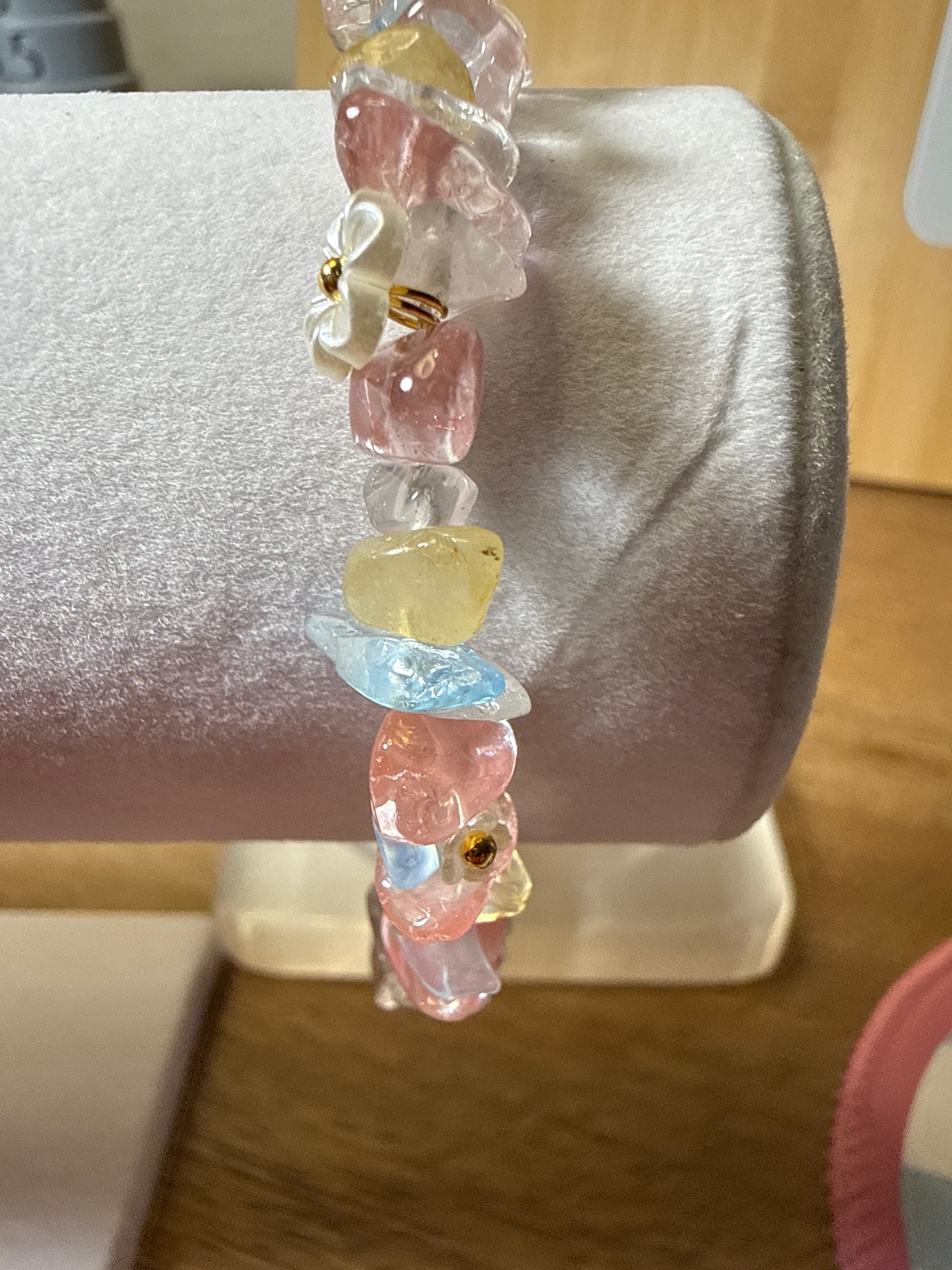 Blue Chalcedony, Citrine, Clear Quartz Chip Bead Bracelet