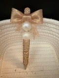 Gold glitter large bow rhinestones ink pen