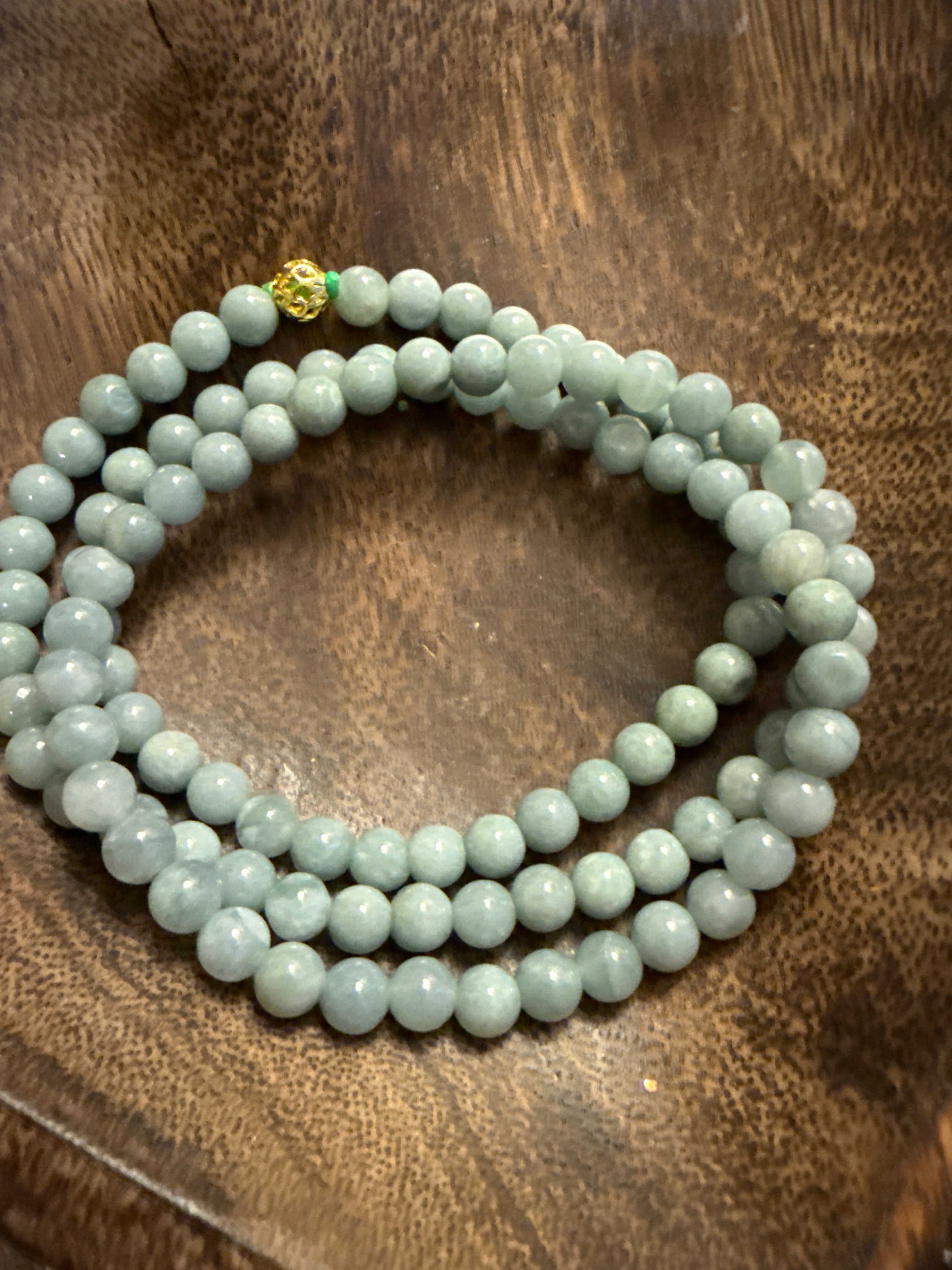 Blue Water Jade Triple Wrap Bracelet.
