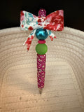 Large flower bow rhinestone ink pen