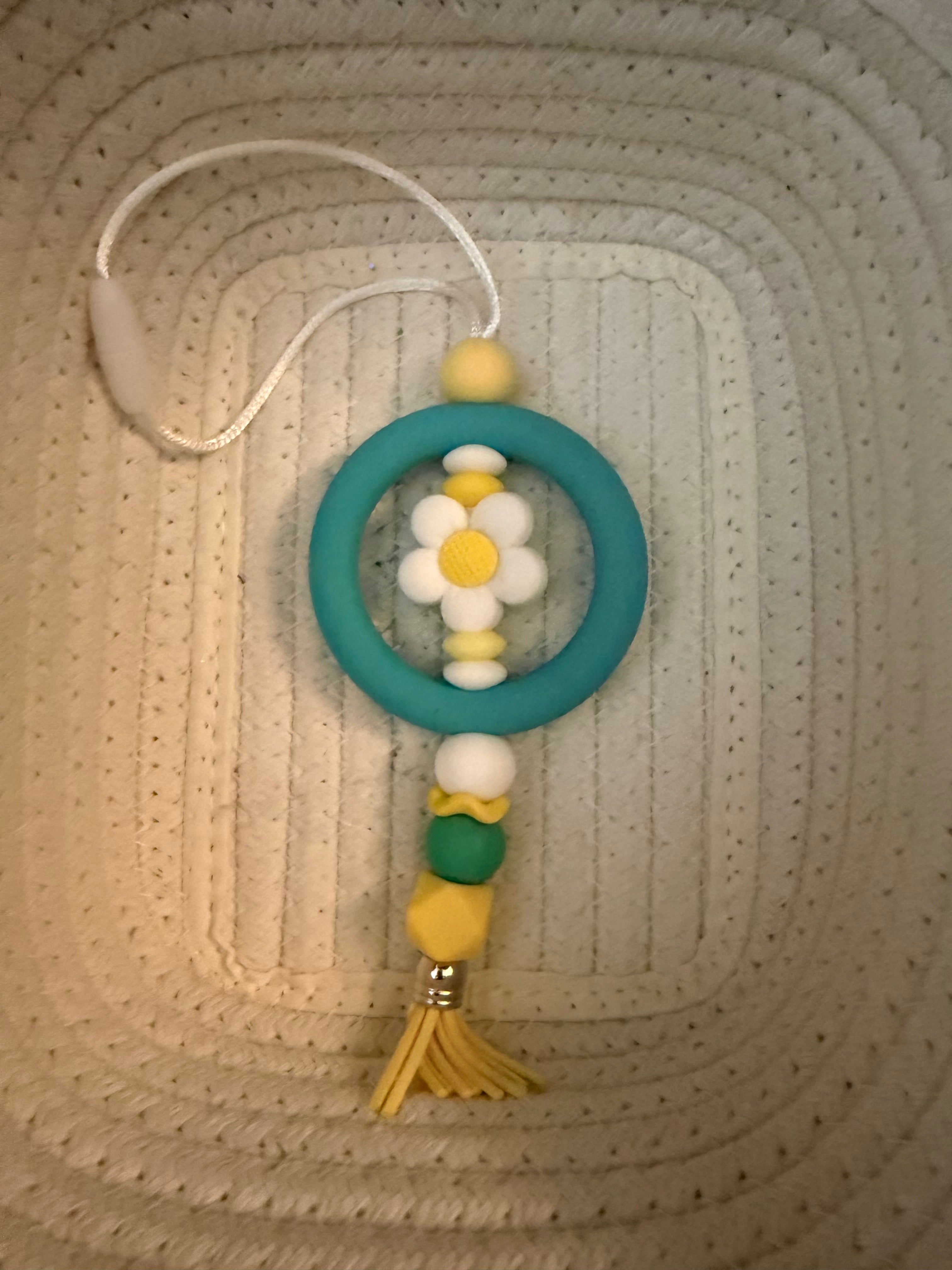 Daisy and teal car charm