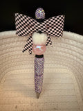 Light pink checkered large bow on rhinestone ink pen
