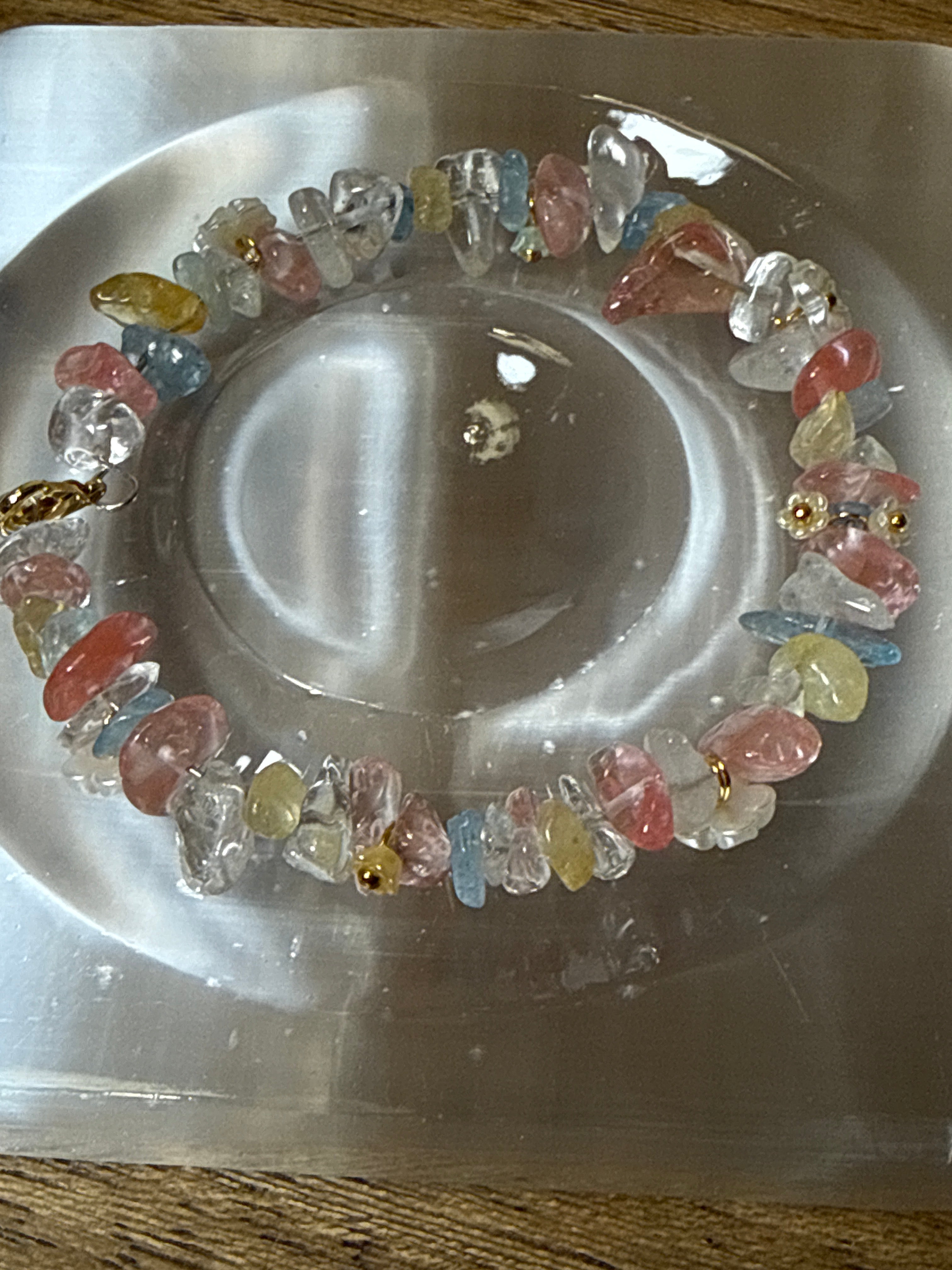 Blue Chalcedony, Citrine, Clear Quartz Chip Bead Bracelet