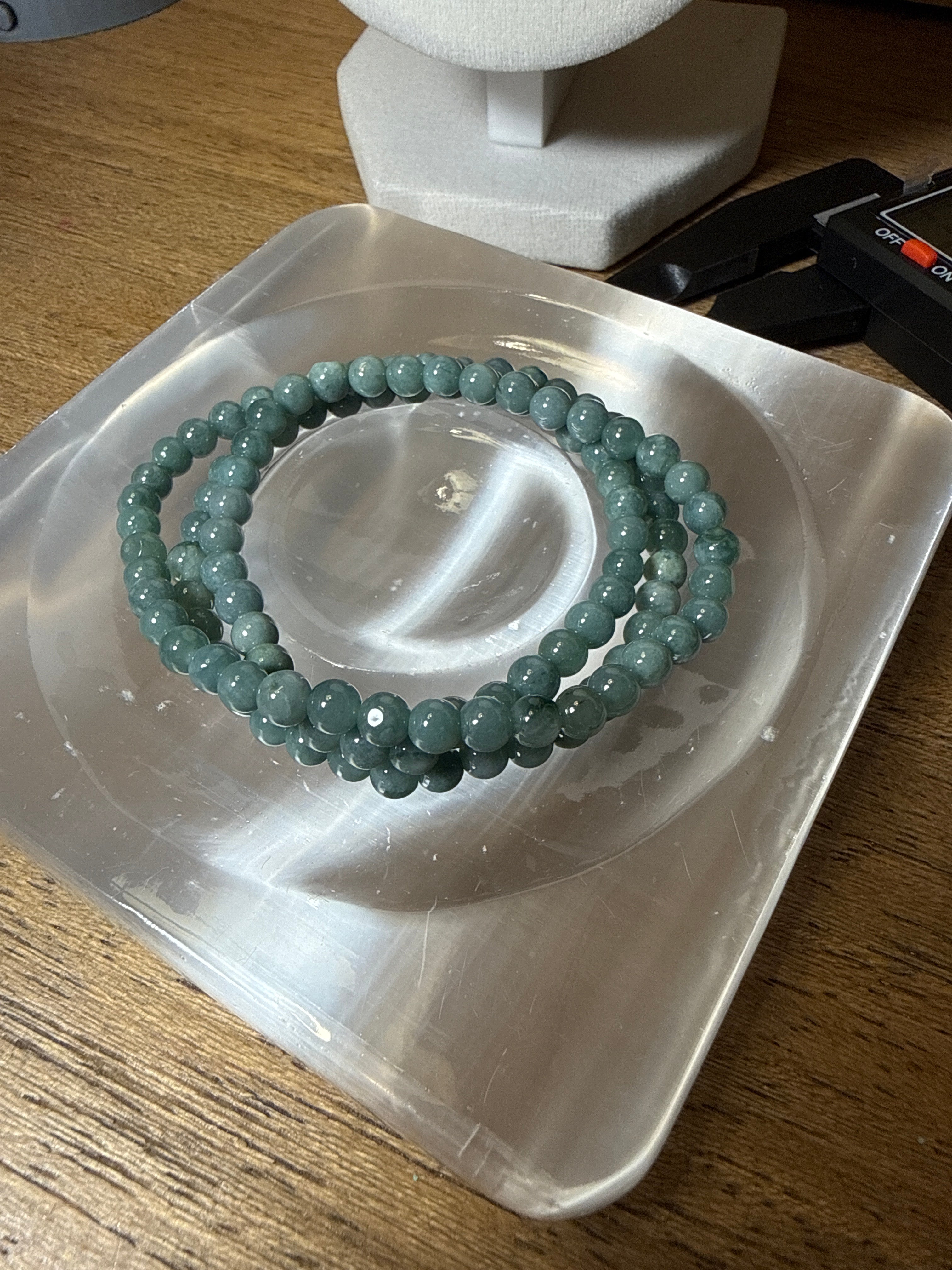 Blue Water Jade Small Triple Bracelet