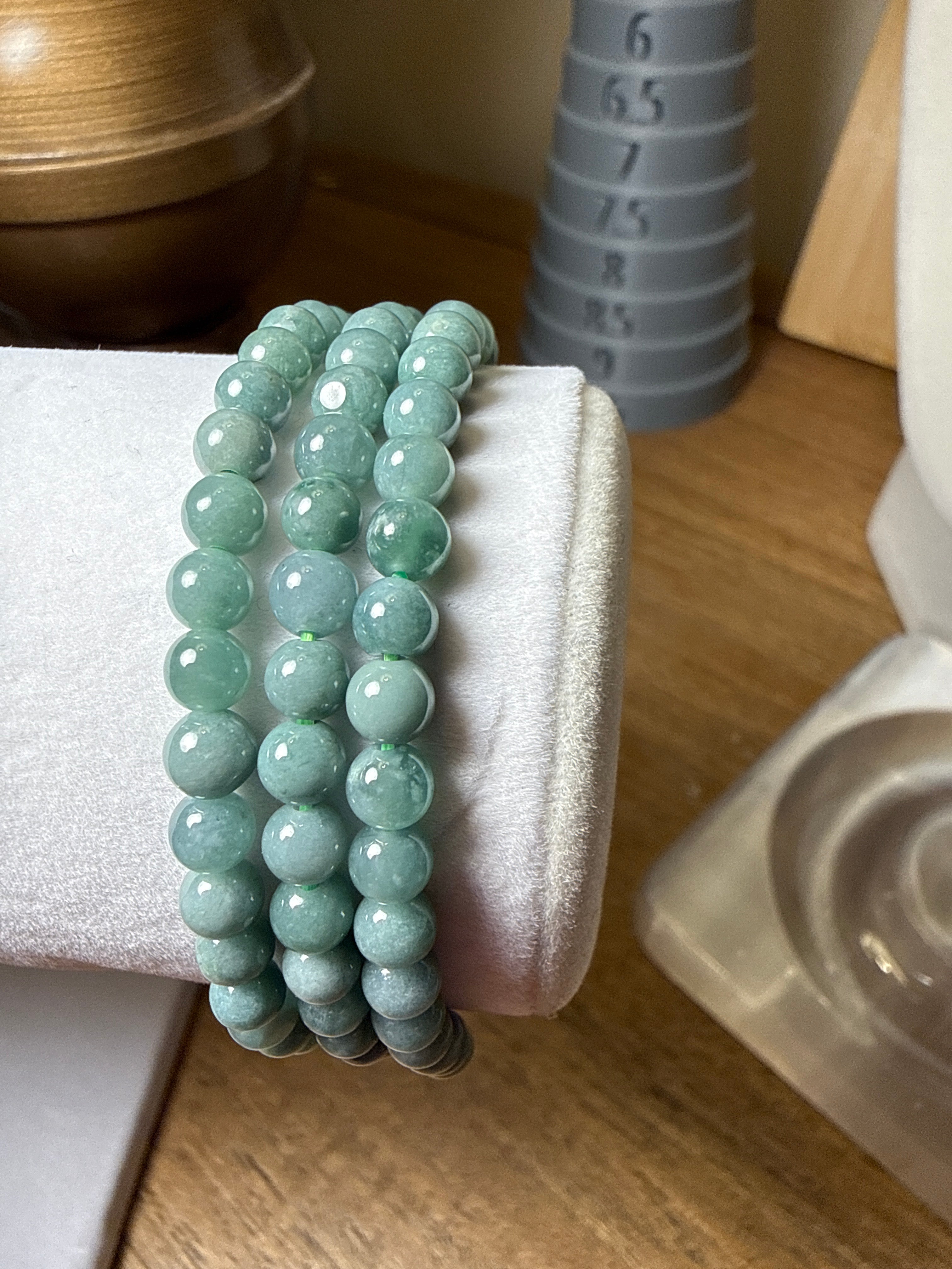 Blue Water Jade Small Triple Bracelet