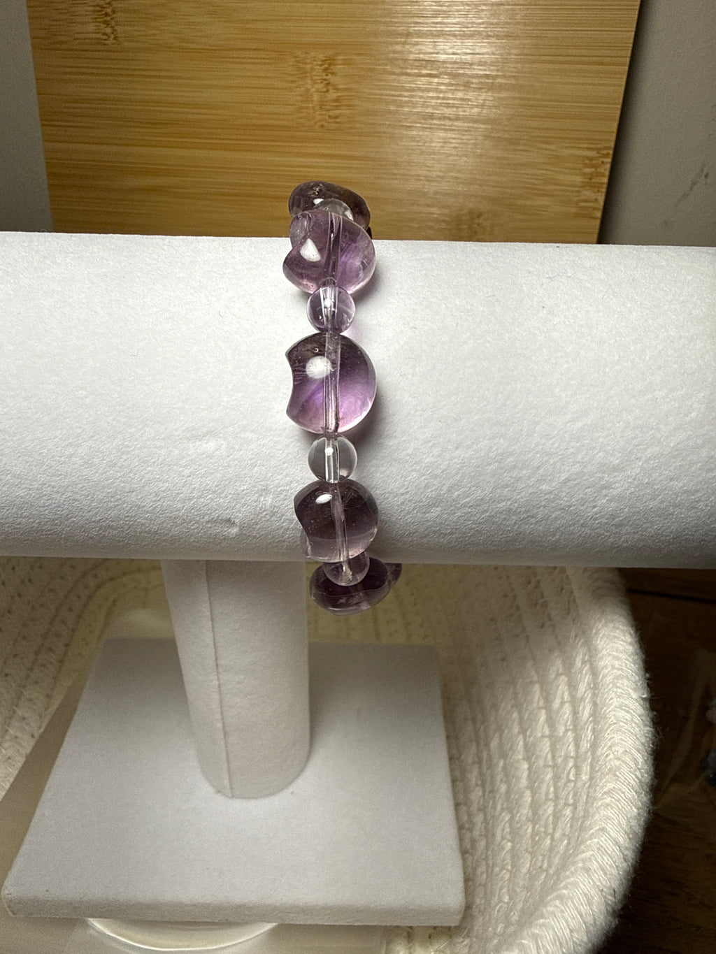 Amethyst Moon and Small Round Bead Bracelet