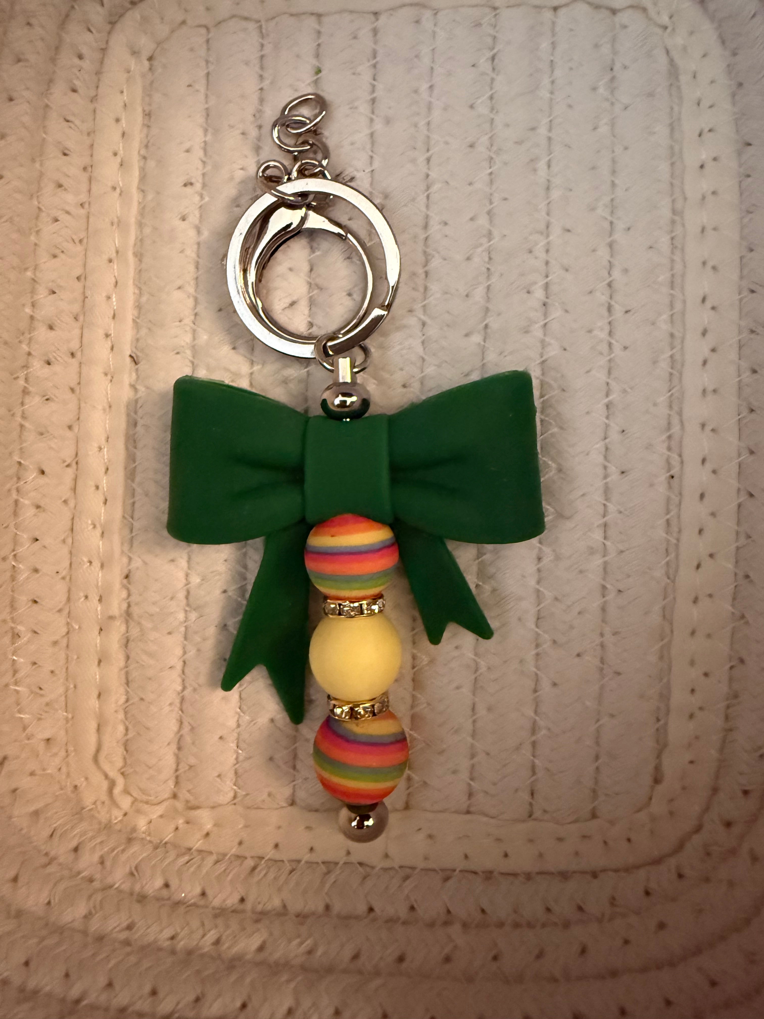 Large green bow keychain
