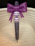 Large purple bow rhinestone ink pen