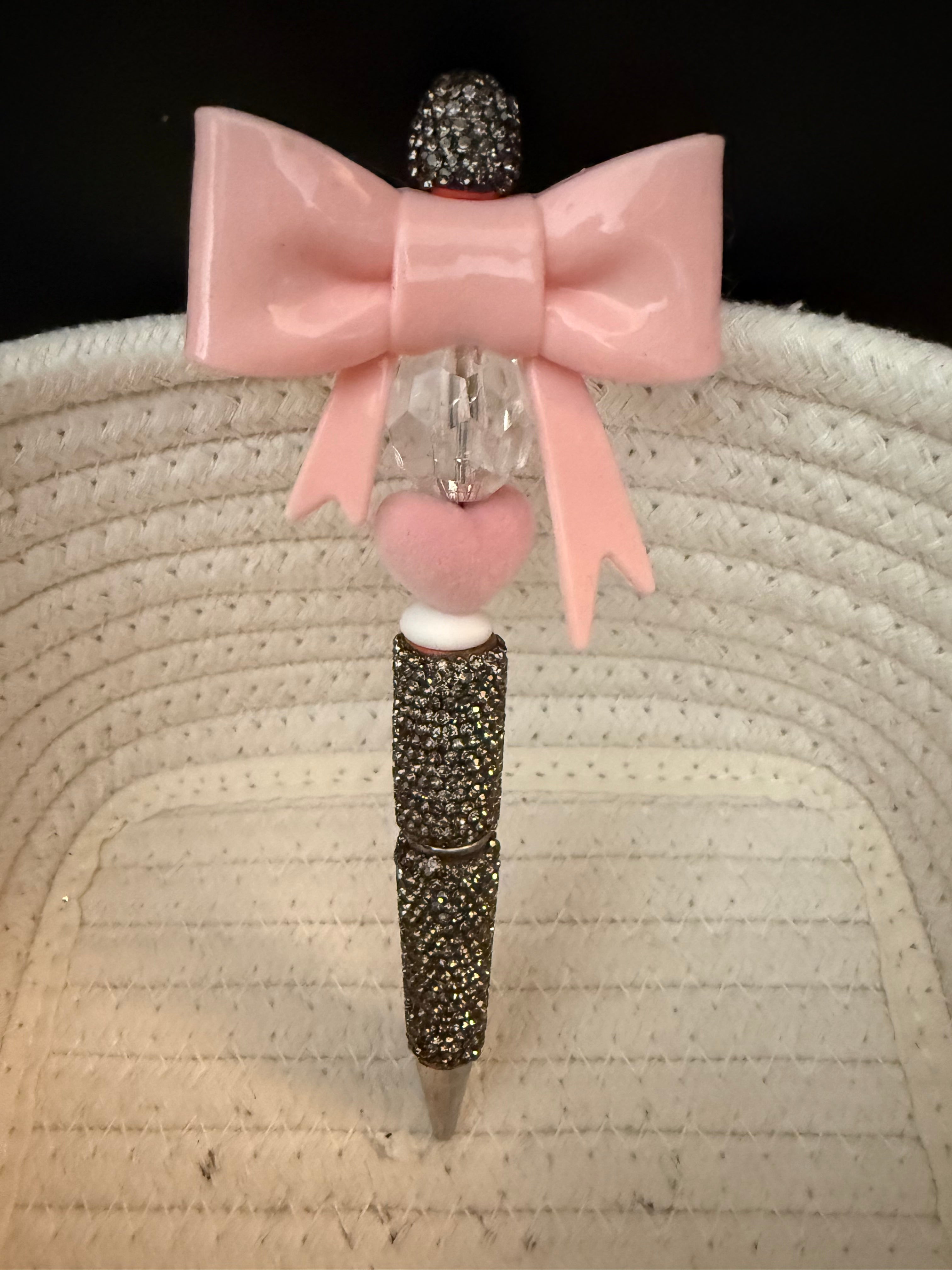 Light pink large bow rhinestone Ink pen